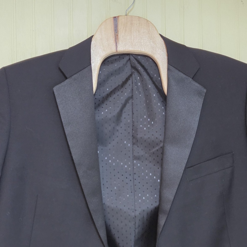 Savvi Tuxedo Jacket Mens 44L Black Merino Wool Super‎ 140s Notch Lapel Evening